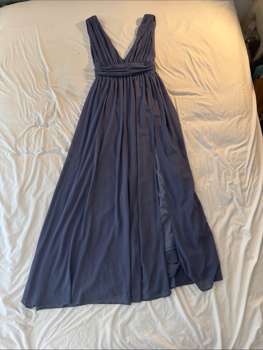 Elegant Deep Blue V-Neck Chiffon Maxi Dress